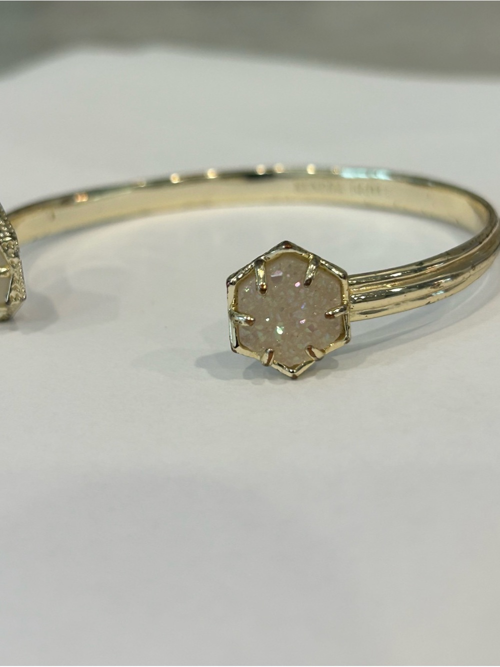 Kendra Scott Gold-Tone Cuff with Pale Pink Opal Hexagon Stone